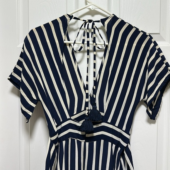 Faithfull the Brand Milan Striped Open Back Pocket Midi Dress Navy White Size 4 - Picture 7 of 9